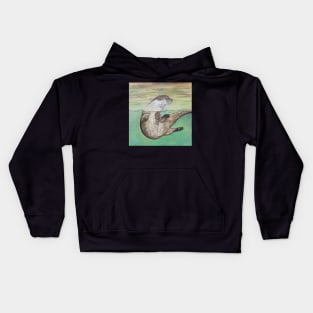 Playful River Otter Painting Kids Hoodie